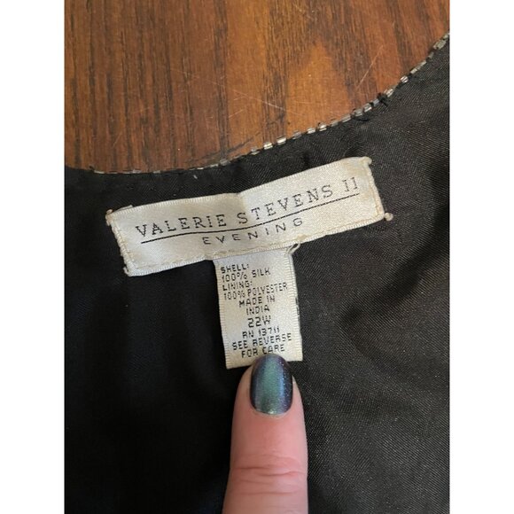 Valarie Stevens Evening black Gold & Silver Beaded Silk Cardigan Vintage 22 - Picture 9 of 15